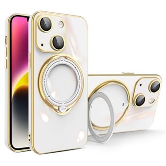 For iPhone 14 Plus Soft TPU Electroplating Case Rotary Kickstand Anti-Fall Protective Cover with Lens Film