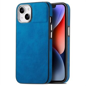 Shockproof Phone Case for iPhone 14 Plus Electroplating Camera Frame Skin-touch Leather Coated TPU Cover