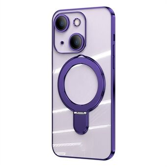 For iPhone 14 Plus Magnetic Invisible Kickstand Phone Case TPU+Acrylic Clear Cover with Camera Lens Film