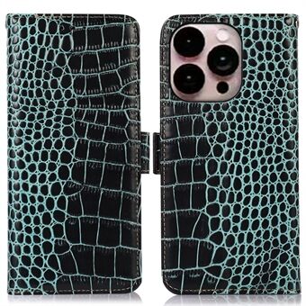 For iPhone 14 Pro Max 6.7 inch RFID Blocking Genuine Cowhide Leather Phone Case Crocodile Texture Stand Wallet Protective Cover