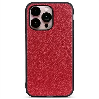 For iPhone 14 Pro Max 6.7 inch Litchi Texture Phone Case Anti-scratch Genuine Leather + PC + TPU Hybrid Cover