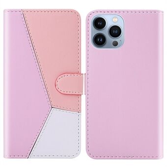 For iPhone 14 Pro Max 6.7 inch Three-color Splicing Leather Case Stand Wallet Folio Flip Phone Cover