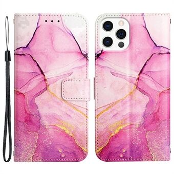 YB Pattern Printing Leather Series-5 for iPhone 14 Pro Max 6.7 inch Marble Pattern Folio Flip Phone Case PU Leather Wallet Stand Cover with Strap