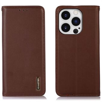 KHAZNEH For iPhone 14 Pro Max 6.7 inch Genuine Cowhide Leather Nappa Texture Case Phone Wallet Stand Cover