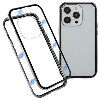 For iPhone 14 Pro Max Full Body Shockproof Safety Buckle Phone Case Straight Edge Double Sides Clear Tempered Glass Magnetic Adsorption Metal Frame Cover