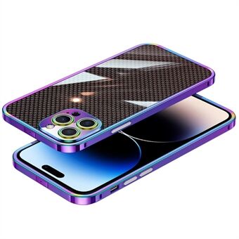 Stainless Steel Frame Bumper Case for iPhone 14 Pro Max, Carbon Fiber Aramid Fiber Back Plate Phone Cover with Metal Lens Protector