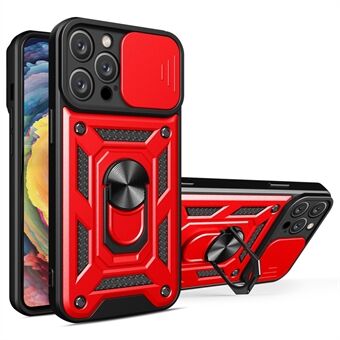 For iPhone 14 Pro Max 6.7 inch Anti-fingerprint Phone Shell Slide Camera Protection PC + TPU Ring Kickstand Anti-scratch Phone Cover Case