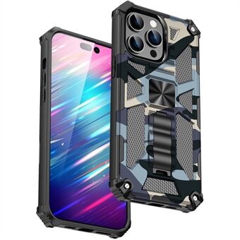 For iPhone 14 Pro Max 6.7 inch Military Grade Camouflage Shockproof Phone Case Kickstand PC + TPU Anti-wear Cellphone Back Cover