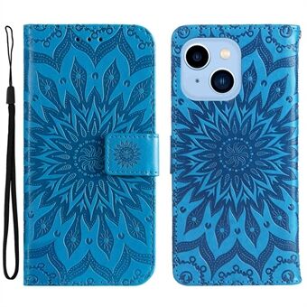 KT Imprinting Flower Series-1 Phone Cover for iPhone 14 Pro Max 6.7 inch Anti-drop PU Leather Wallet Case Foldable Stand Sunflower Imprinted Shell with Strap