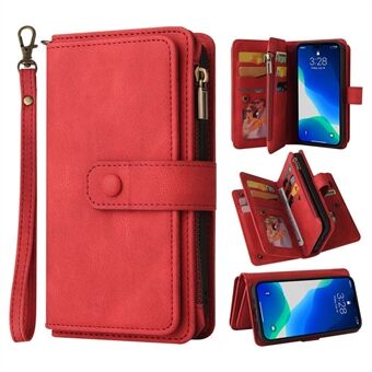 For iPhone 14 Pro Max 6.7 inch KT Multi-Functional Series-2 Multiple Card Slots Zipper Pocket Phone Case Skin-touch PU Leather Wallet Stand Cover