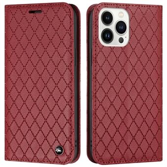 For iPhone 14 Pro Max 6.7 inch Phone Case Rhombus Pattern Embossed Anti-Scratch Cover with Wallet Litchi Texture PU Leather Stand Case RFID Blocking Phone Shell