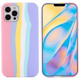 For iPhone 14 Pro Max 6.7 inch Rainbow Design Liquid Silicone Phone Cover Flexible Drop-proof Case