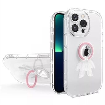 For iPhone 14 Pro Max 6.7 inch Drop Resistant Spaceman Design Transparent TPU Phone Case with PC Ring Kickstand