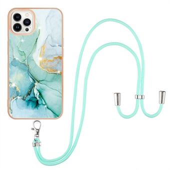 For iPhone 14 Pro Max 6.7 inch YB IMD Series-9 Marble Pattern Flexible TPU Case Electroplating Frame  IMD Protective Cover with Lanyard