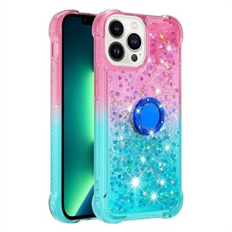 For iPhone 14 Pro Max 6.7 inch YB Quicksand Series-8 Gradient Color Quicksand Moving Glitters TPU Phone Case Cover with Ring Holder Kickstand