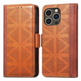 For iPhone 14 Pro Max 6.7 inch Shockproof Phone Flip Wallet Case Stand Cross Rhombus Imprinted PU Leather Anti-scratch Cover