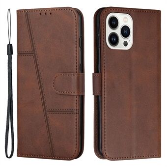 For iPhone 14 Pro Max 6.7 inch Stand Wallet Stitching Phone Cover PU Leather + TPU Protective Case with Strap