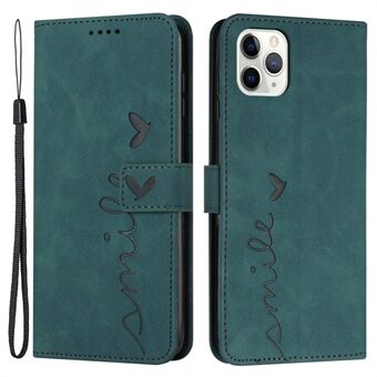 For iPhone 14 Pro Max 6.7 inch Skin-touch Feeling PU Leather Case Stand Wallet Heart Shape Imprinted Phone Cover with Strap