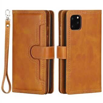 For iPhone 14 Pro Max 6.7 inch Split Leather Flip Case Full Protection Multiple Card Slots Wallet Stand Cover with Hand Strap