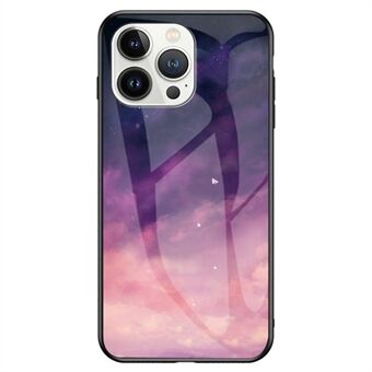 For iPhone 14 Pro Max 6.7 inch Starry Sky Pattern Design Phone Case, TPU Bumper Tempered Glass PC Back Cover