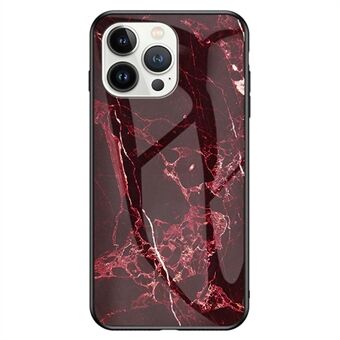 For iPhone 14 Pro Max 6.7 inch Drop-proof Phone Case Marble Pattern Tempered Glass + PC + TPU Hybrid Cover