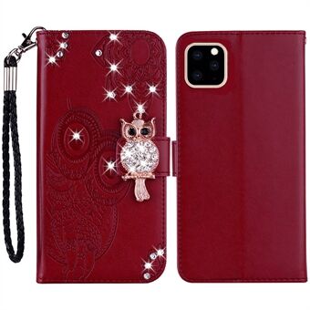 For iPhone 14 Pro Max 6.7 inch Owl Flower Imprinted Wallet Stand Phone Case PU Leather Rhinestone Decor Folio Flip Cover