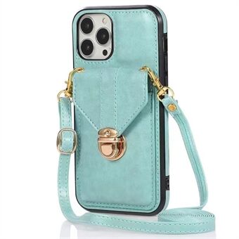 For iPhone 14 Pro Max 6.7 inch Anti-fall Anti-scratch Wallet Design Leather Coated TPU Phone Case Shell with Lanyard