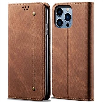 For iPhone 14 Pro Max 6.7 inch Full Protection Phone Wallet Cover Stand Jeans Cloth Texture Magnetic Flip Leather Mobile Phone Case