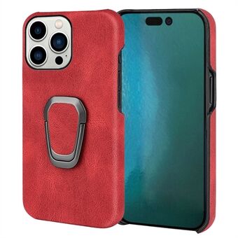 For iPhone 14 Pro Max 6.7 inch Ring Holder Kickstand PU Leather Coated PC Cover Collision Resistant Phone Case