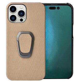 Shockproof Case for iPhone 14 Pro Max 6.7 inch Honeycomb Pattern PU Leather Coated PC Case Anti-Drop Protector with Kickstand