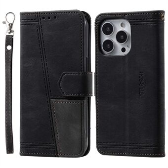 TTUDRCH For iPhone 14 Pro Max 6.7 inch RFID Blocking Skin-touch PU Leather Case Stand Wallet Phone Cover with Hand Strap