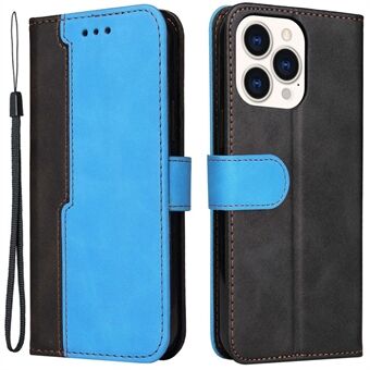 For iPhone 14 Pro Max 6.7 inch Business Style PU Leather Dual-color Splicing Phone Wallet Cover Flip Stand Anti-drop Case