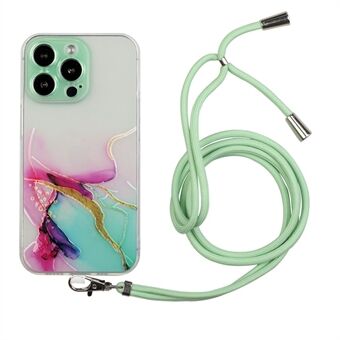 Marble Pattern Case for iPhone 14 Pro Max 6.7 inch, Embossing Drop-proof TPU Mobile Phone Cover with Lanyard