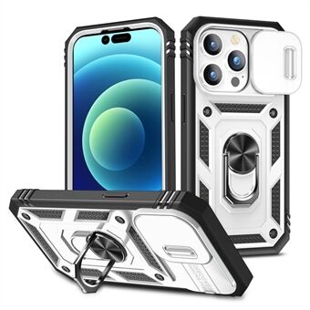 For iPhone 14 Pro Max 6.7 inch Phone Shell PC+TPU Sliding Camera Lens Cover Design Case with Kickstand / Card Slot