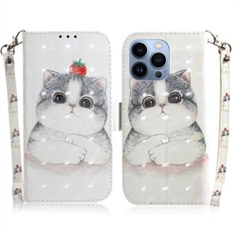 For iPhone 14 Pro Max 6.7 inch 3D Pattern Printing PU Leather Shockproof Case Phone Stand Wallet Cover with Strap