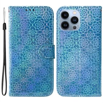 For iPhone 14 Pro Max 6.7 inch PU Leather Dazzling Flower Pattern Phone Case Drop-proof Anti-scratch Protector with Stand Wallet