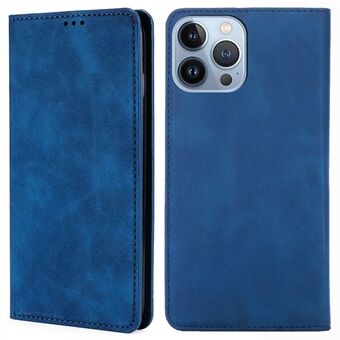 For iPhone 14 Pro Max 6.7 inch Skin-touch Magnetic Auto-absorbed Phone Case PU Leather Card Holder Stand Cover