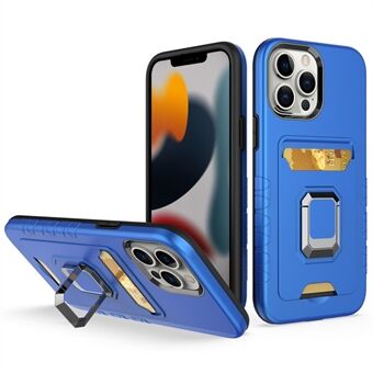 For iPhone 14 Pro Max 6.7 inch Card Slot Soft TPU Hard PC Hybrid Case Ring Kickstand Anti-Scratch Back Cover