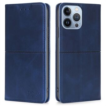 For iPhone 14 Pro Max 6.7 inch PU Leather+TPU Double Protection Magnetic Auto-absorbed Case Cowhide Textured Stand Feature Cover