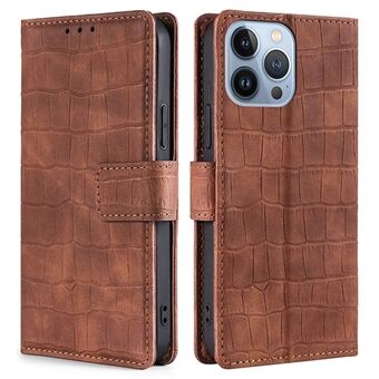 For iPhone 14 Pro Max 6.7 inch Anti-shock Phone Case PU Leather Crocodile Texture Skin-touch Feeling Flip Wallet Cover Stand Protective Shell