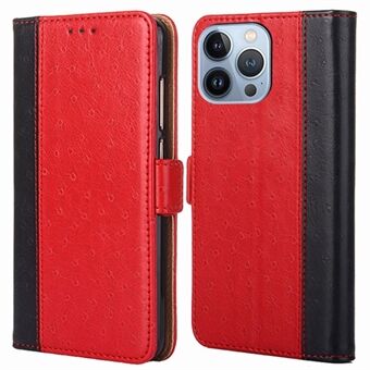 For iPhone 14 Pro Max 6.7 inch Anti-fall Ostrich Texture Magnetic Close Flip Folio Case Wallet Stand PU Leather+TPU Inner Shell