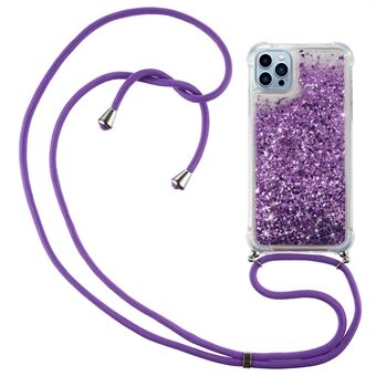 For iPhone 14 Pro Max 6.7 inch Quicksand Glitter Case Soft TPU Corners Cushion Phone Cover with Adjustable Lanyard