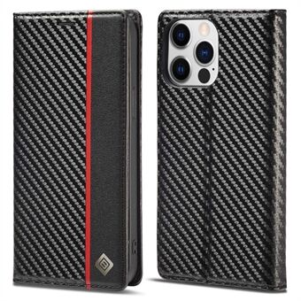 LC.IMEEKE for iPhone 14 Pro Max 6.7 inch Carbon Fiber Texture PU Leather Phone Shockproof Case Magnetic Auto Closing Flip Stand Wallet Cover