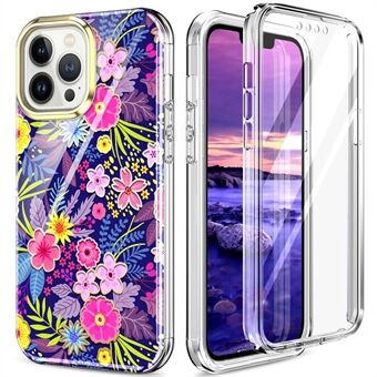 For iPhone 14 Pro Max 6.7 inch 360-degree Protection IMD Pattern Case Four Corners Drop-proof 3-in-1 PC+TPU Cover with Built-in PET Screen Film