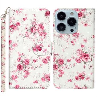 3D Pattern Printed Phone Case for iPhone 14 Pro Max 6.7 inch PU Leather Wallet Phone Shell Shockproof Stand Cover with Strap