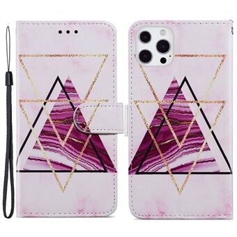 For iPhone 14 Pro Max 6.7 inch Pattern Printing Phone Cover Anti-scratch PU Leather Wallet Stand Case with Strap