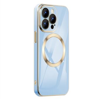 For iPhone 14 Pro Max 6.7 inch Phone Case Gold Edge Shockproof TPU Cover Support Wireless Magnetic Charging