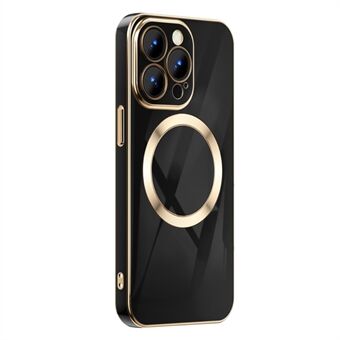 For iPhone 14 Pro Max 6.7 inch Phone Case Gold Edge Shockproof TPU Cover Support Wireless Magnetic Charging