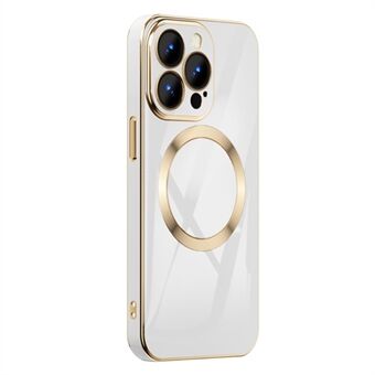 For iPhone 14 Pro Max 6.7 inch Phone Case Gold Edge Shockproof TPU Cover Support Wireless Magnetic Charging