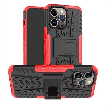 For iPhone 14 Pro Max 6.7 inch Anti-slip Cool Tire Texture Back Cover Kickstand Feature Hard PC Soft TPU Phone Shell